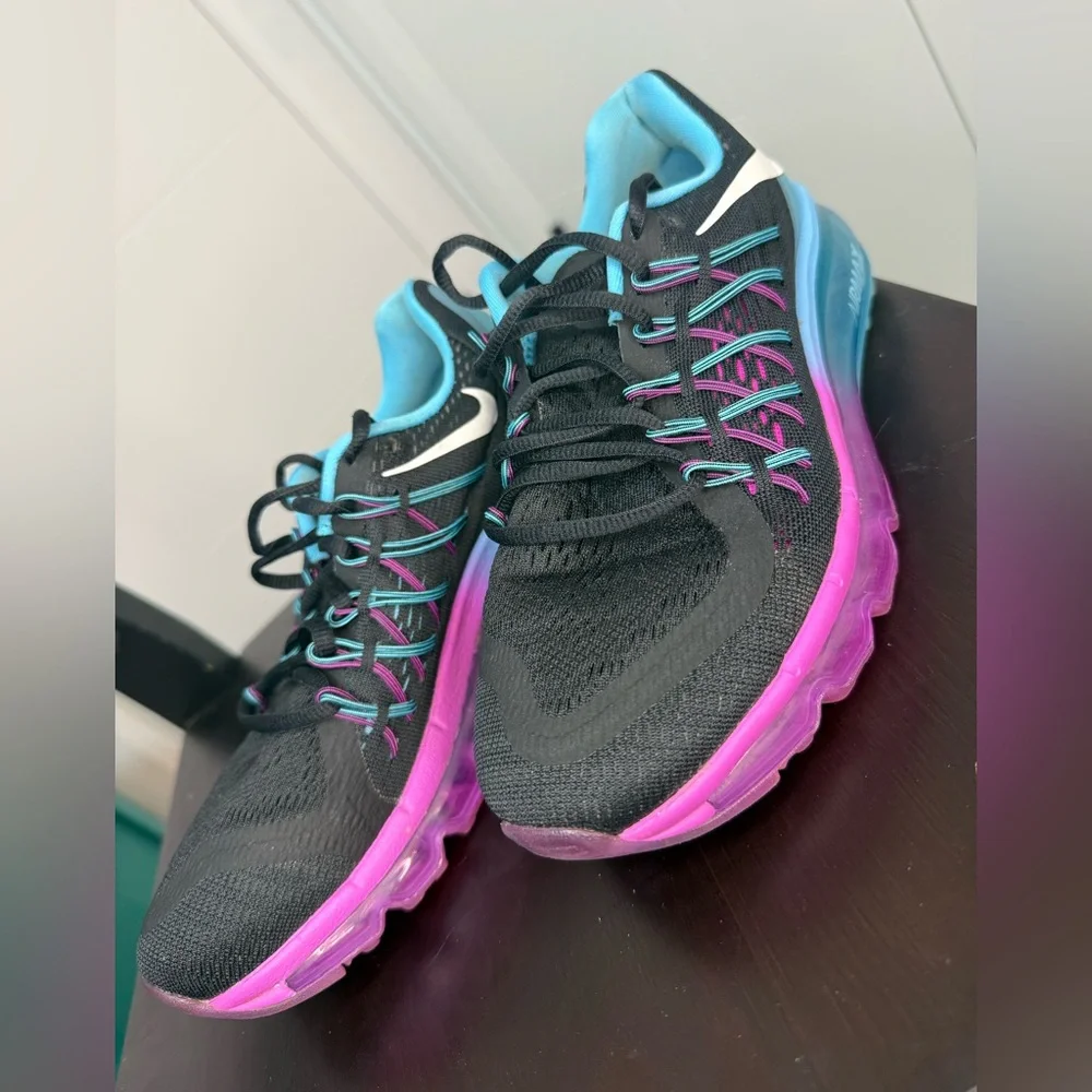 Ladies Nike Air Max Black with Pink and Blue Accents - Picture 3 of 8
